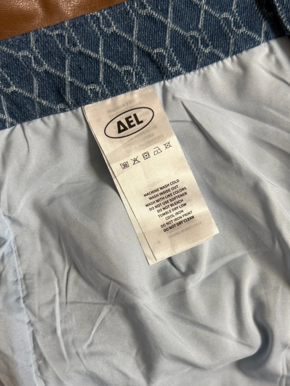 Aelfric Eden Navy Patterned Pleated Skirt with Brown Faux-Leather Waistband - Picture 6 of 7